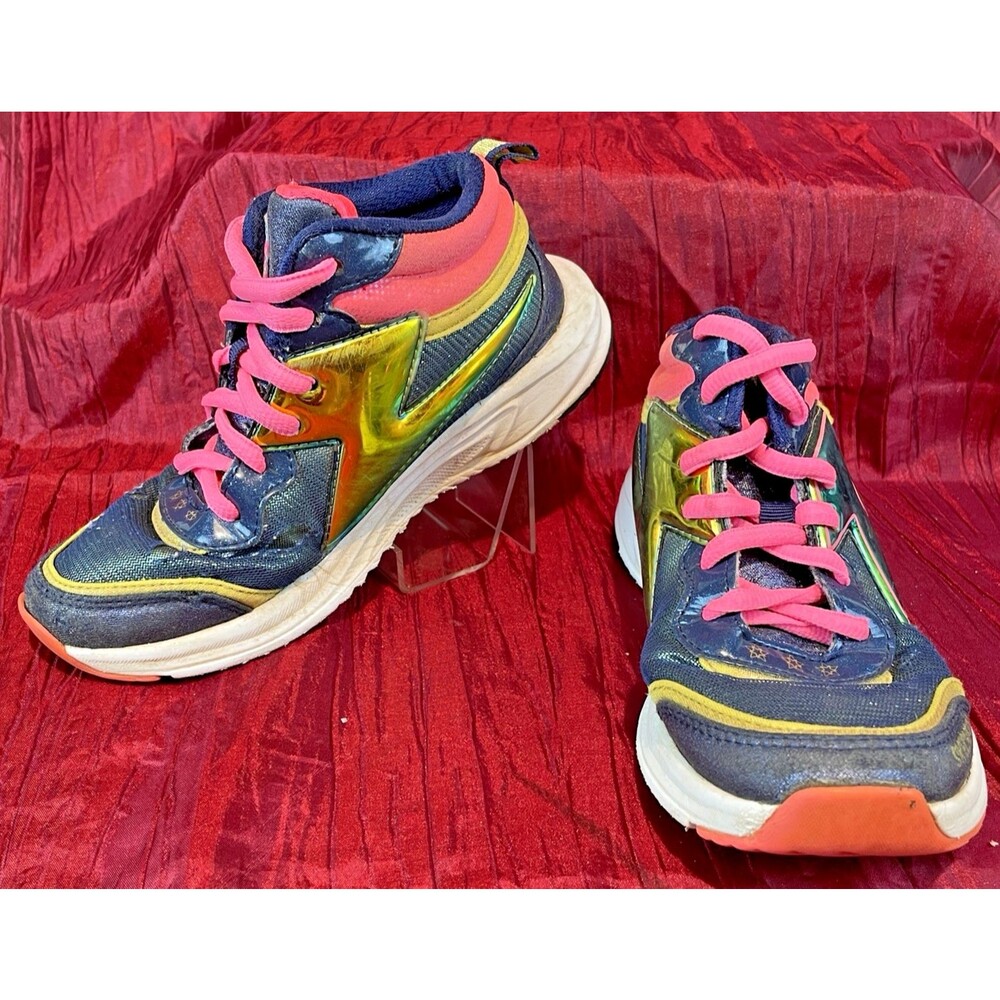 Girls Skechers Navy Blue Sparkle/Pink Hi Top Sneakers Shoes sz 1